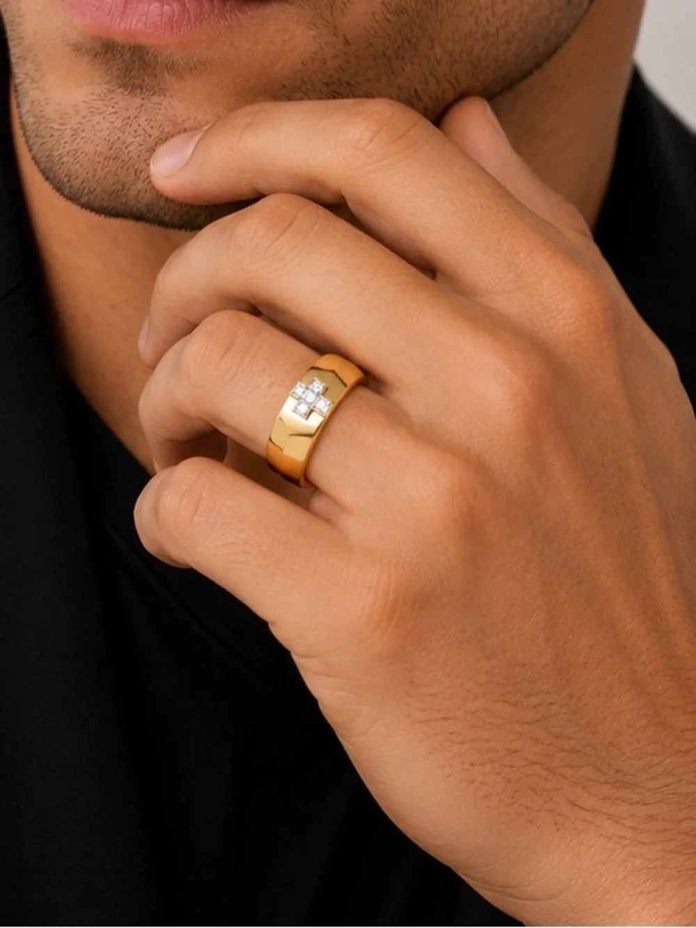 14k Yellow Gold and white gold 6 mm Round Men's Cross Wedding band Ring size 10